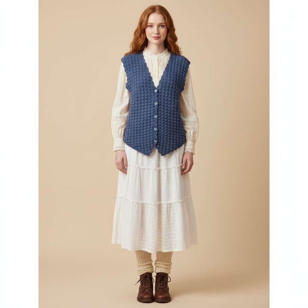 Koret City Blues Womens Large Cottagecore Ramie Blue Knitted Vintage Vest